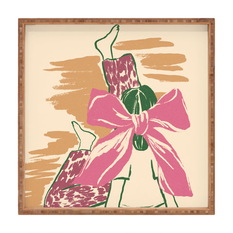 LouBruzzoni Girl With A Pink Bow Square Tray
