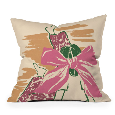 LouBruzzoni Girl With A Pink Bow Outdoor Throw Pillow