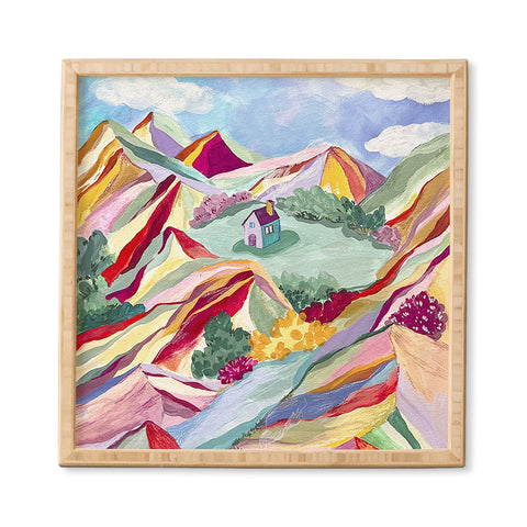 LouBruzzoni Gouache rainbow landscape Framed Wall Art