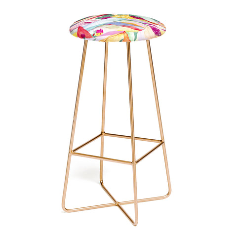 LouBruzzoni Gouache rainbow landscape Bar Stool