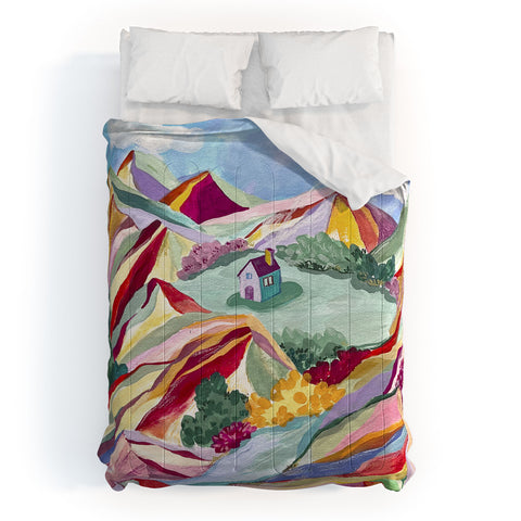 LouBruzzoni Gouache rainbow landscape Comforter