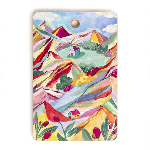 LouBruzzoni Gouache rainbow landscape Cutting Board Rectangle
