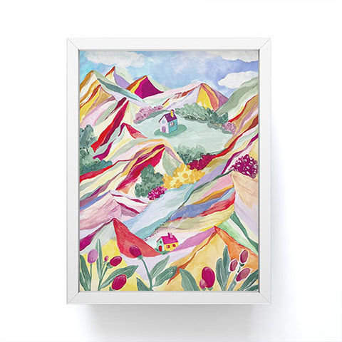 LouBruzzoni Gouache rainbow landscape Framed Mini Art Print