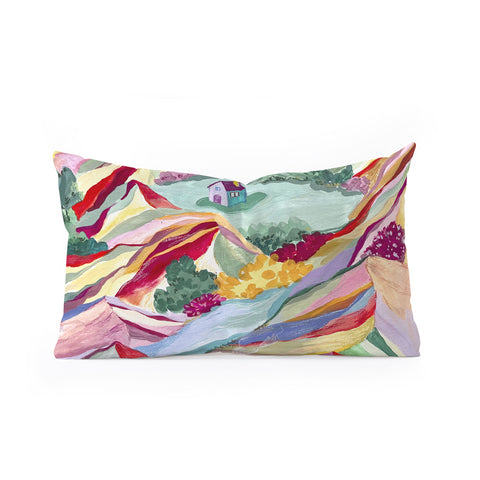 LouBruzzoni Gouache rainbow landscape Oblong Throw Pillow