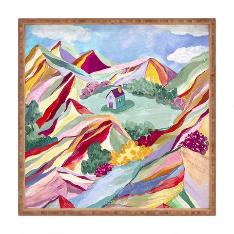LouBruzzoni Gouache rainbow landscape Square Tray