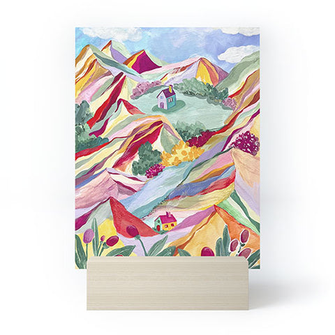 LouBruzzoni Gouache rainbow landscape Mini Art Print