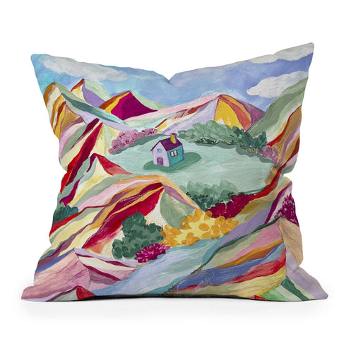 LouBruzzoni Gouache rainbow landscape Throw Pillow
