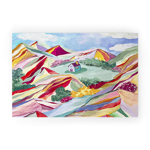 LouBruzzoni Gouache rainbow landscape Welcome Mat