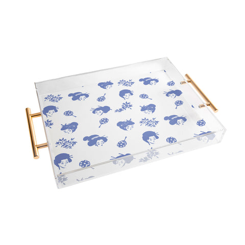 LouBruzzoni Light blue japanese pattern Acrylic Tray