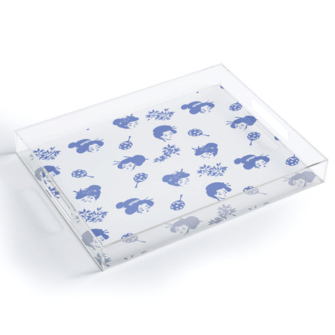 LouBruzzoni Light blue japanese pattern Acrylic Tray