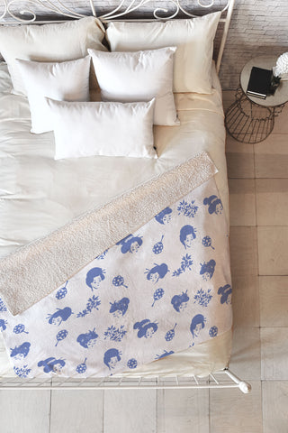 LouBruzzoni Light blue japanese pattern Fleece Throw Blanket