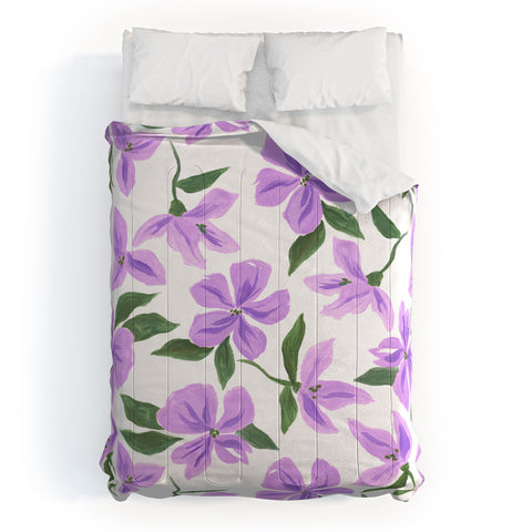 LouBruzzoni Lilac gouache flowers Comforter