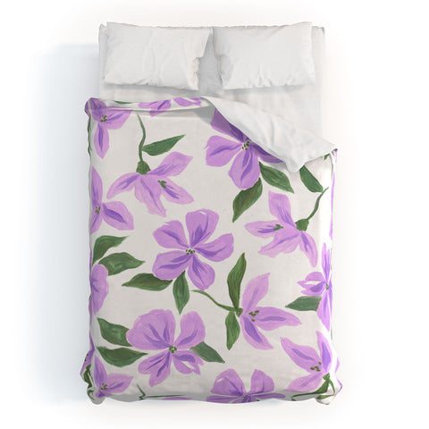 LouBruzzoni Lilac gouache flowers Duvet Cover