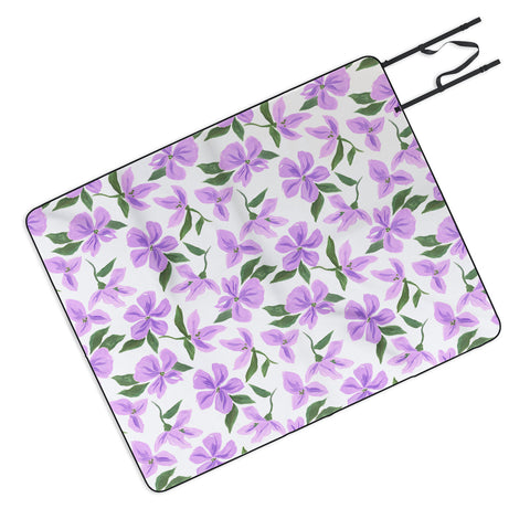 LouBruzzoni Lilac gouache flowers Picnic Blanket