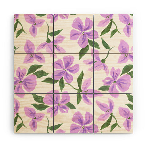 LouBruzzoni Lilac gouache flowers Wood Wall Mural