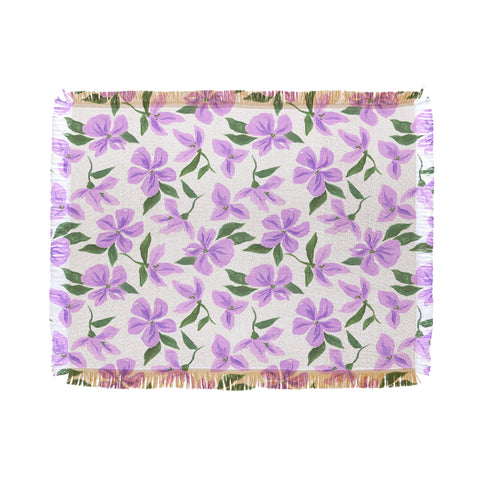 LouBruzzoni Lilac gouache flowers Throw Blanket
