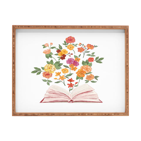 LouBruzzoni Open book blossom Orange Rectangular Tray