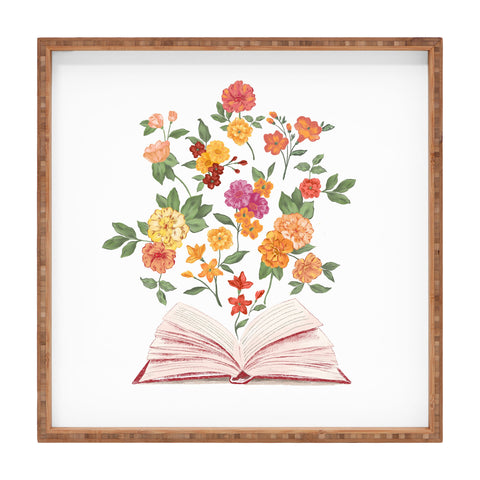 LouBruzzoni Open book blossom Orange Square Tray
