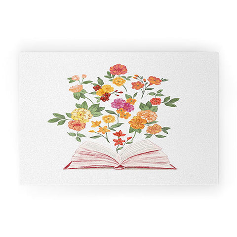 LouBruzzoni Open book blossom Orange Welcome Mat
