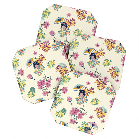LouBruzzoni Pastel pink oriental pattern Coaster Set