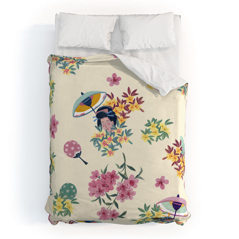 LouBruzzoni Pastel pink oriental pattern Duvet Cover