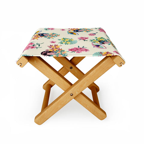 LouBruzzoni Pastel pink oriental pattern Folding Stool