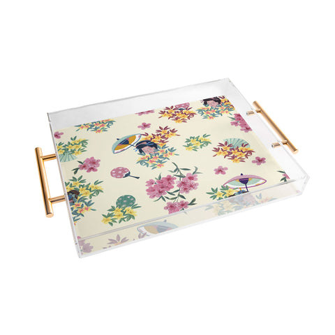 LouBruzzoni Pastel pink oriental pattern Acrylic Tray