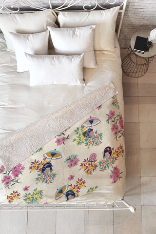 LouBruzzoni Pastel pink oriental pattern Fleece Throw Blanket