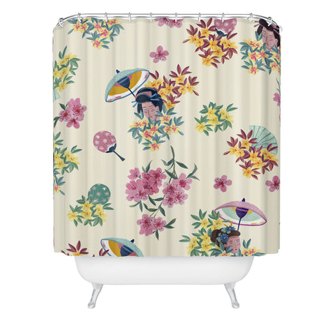LouBruzzoni Pastel pink oriental pattern Shower Curtain
