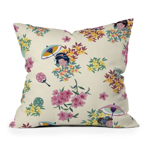 LouBruzzoni Pastel pink oriental pattern Outdoor Throw Pillow