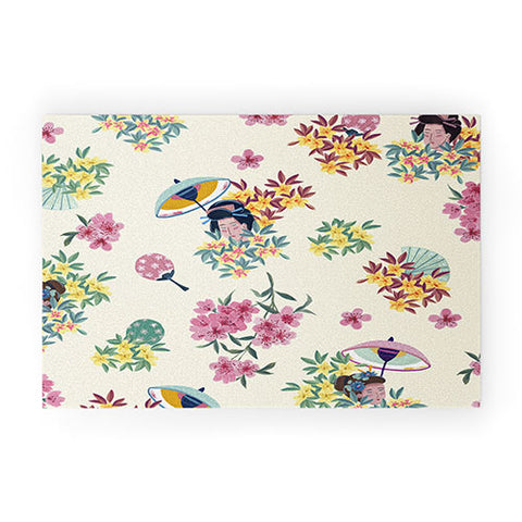 LouBruzzoni Pastel pink oriental pattern Welcome Mat