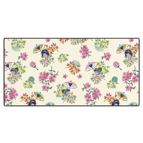 LouBruzzoni Pastel pink oriental pattern Desk Mat