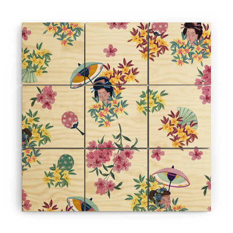 LouBruzzoni Pastel pink oriental pattern Wood Wall Mural