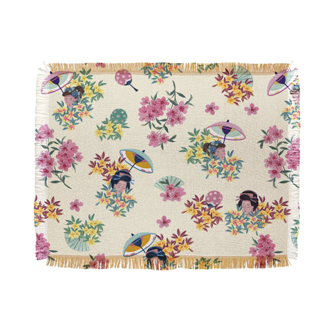 LouBruzzoni Pastel pink oriental pattern Throw Blanket