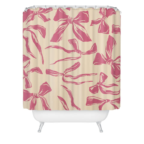 LouBruzzoni Pink bow pattern Shower Curtain