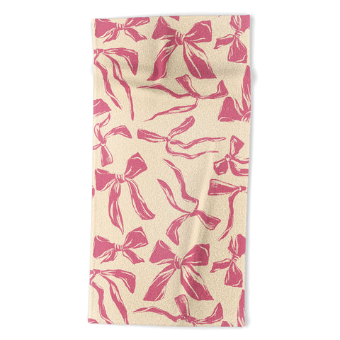 LouBruzzoni Pink bow pattern Beach Towel