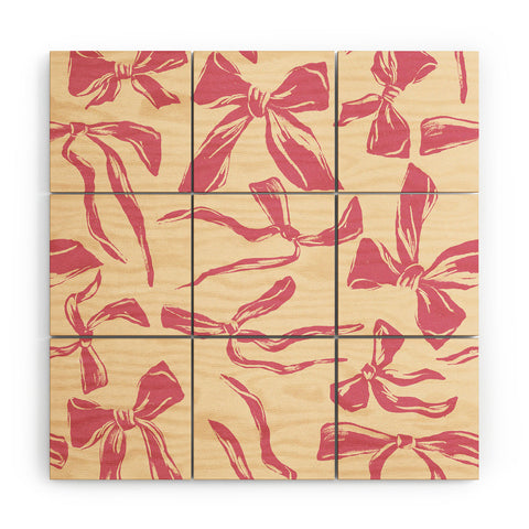 LouBruzzoni Pink bow pattern Wood Wall Mural