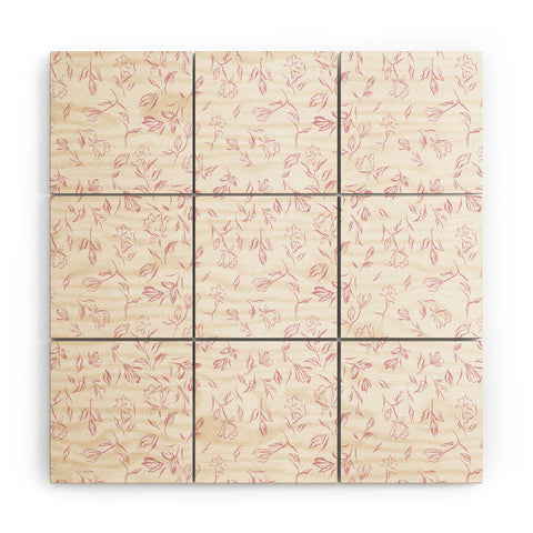 LouBruzzoni Pink romantic wildflowers Wood Wall Mural