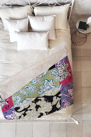 LouBruzzoni Purple Boho Paisley Fleece Throw Blanket