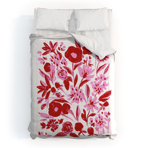 LouBruzzoni Red and pink artsy flowers Comforter