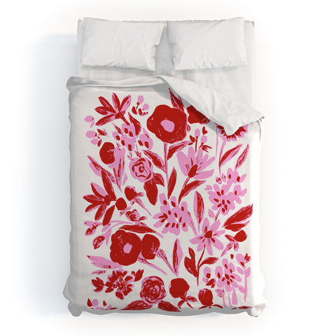 LouBruzzoni Red and pink artsy flowers Duvet Cover