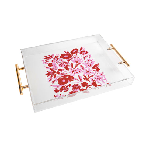 LouBruzzoni Red and pink artsy flowers Acrylic Tray