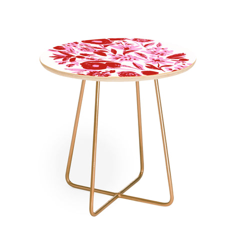 LouBruzzoni Red and pink artsy flowers Round Side Table