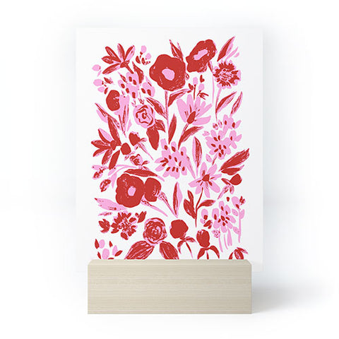 LouBruzzoni Red and pink artsy flowers Mini Art Print