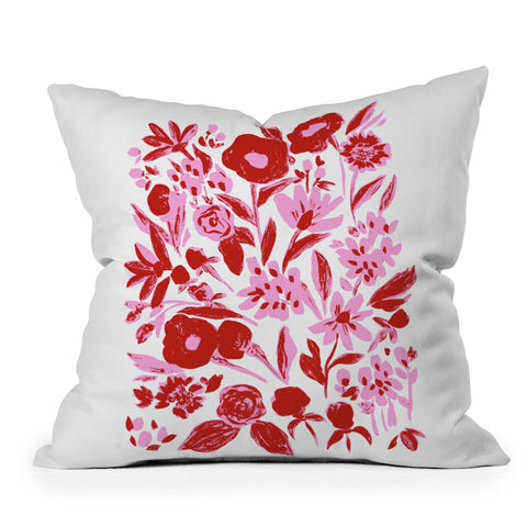 LouBruzzoni Red and pink artsy flowers Outdoor Throw Pillow