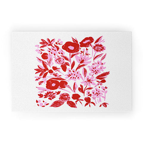 LouBruzzoni Red and pink artsy flowers Welcome Mat