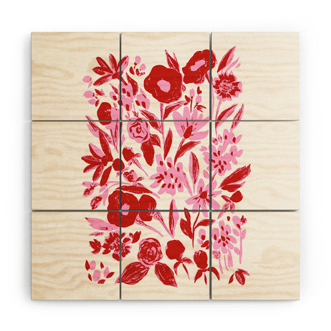LouBruzzoni Red and pink artsy flowers Wood Wall Mural