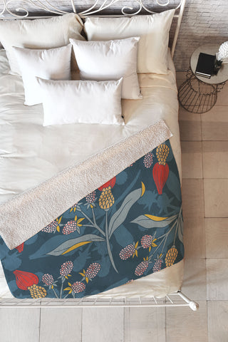 LouBruzzoni Retro floral shapes Fleece Throw Blanket