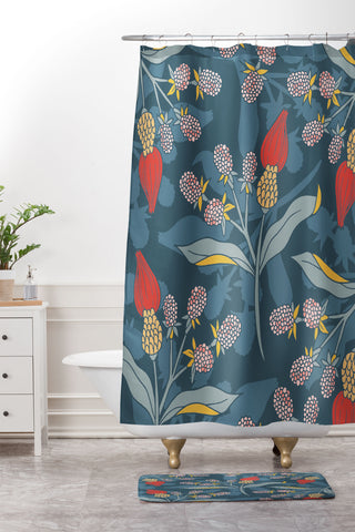 LouBruzzoni Retro floral shapes Shower Curtain And Mat
