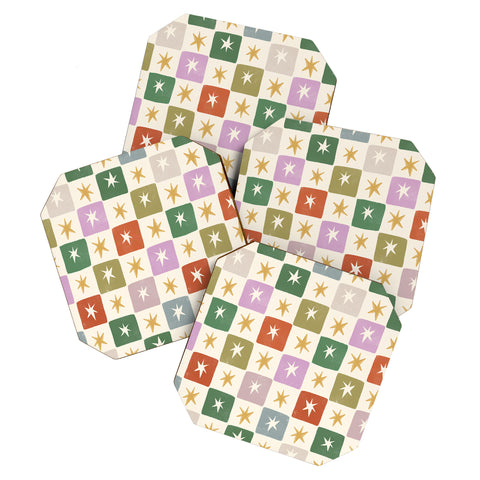 LouBruzzoni Retro Star Block Pattern Coaster Set